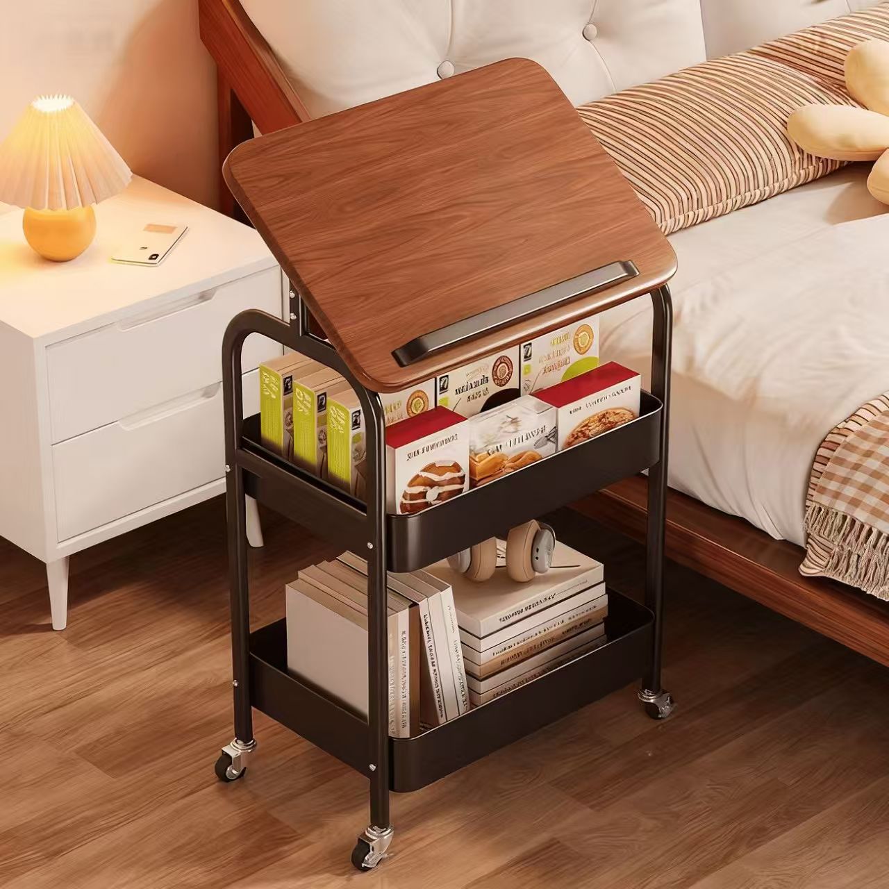 Book Cart Rolling - Troli Utilitas Portabel Beroda, Rak Penyimpanan