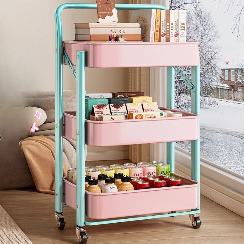 Book Cart Rolling - Troli Lipat Multi Tingkat Beroda, Keranjang