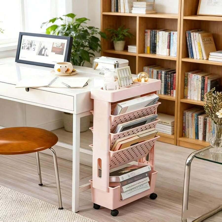 Book Cart Rolling - Troli Penyimpanan 5 Tingkat Dengan Rak