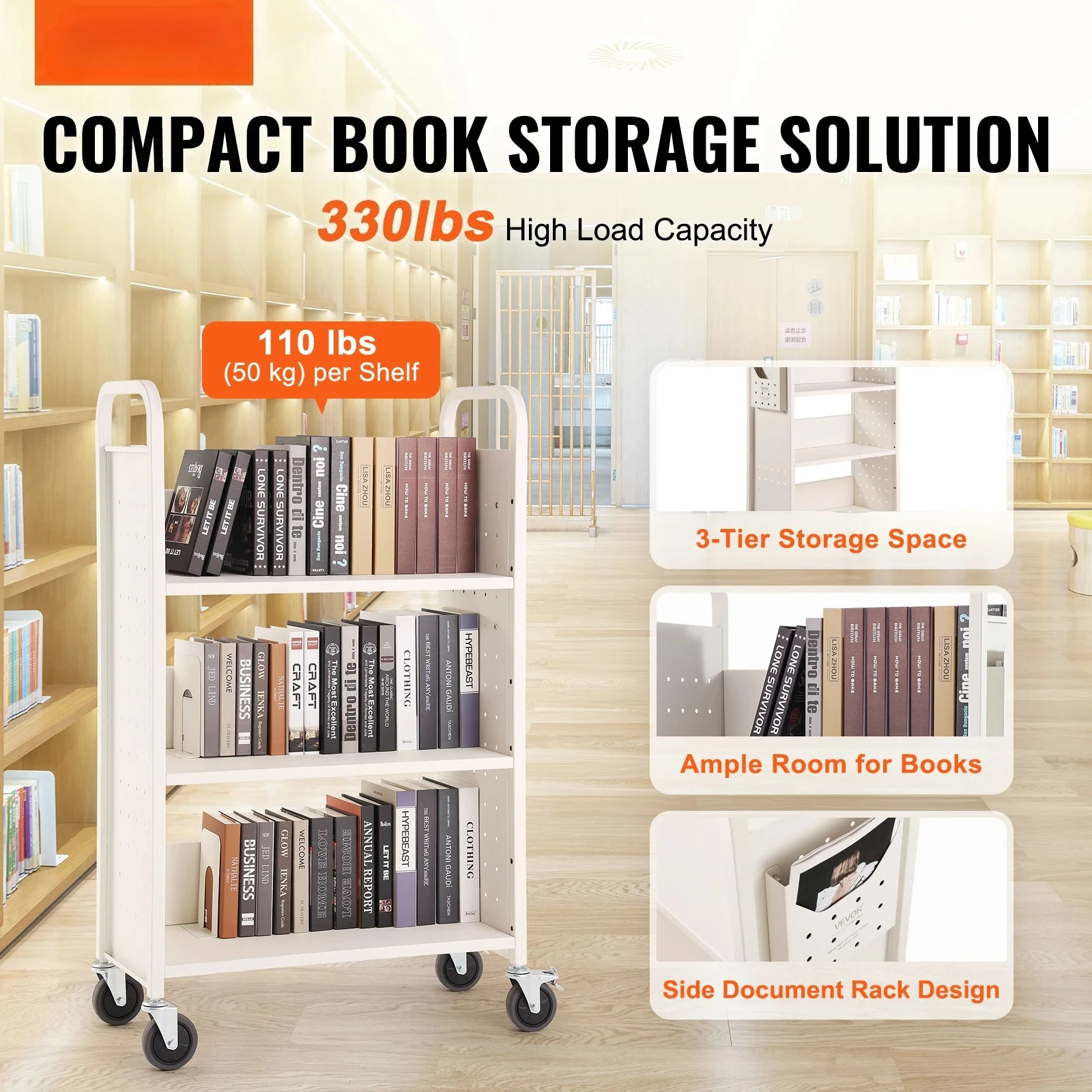 Troli Buku Perpustakaan 330lbs - Book Cart Rolling ulasan dan harga